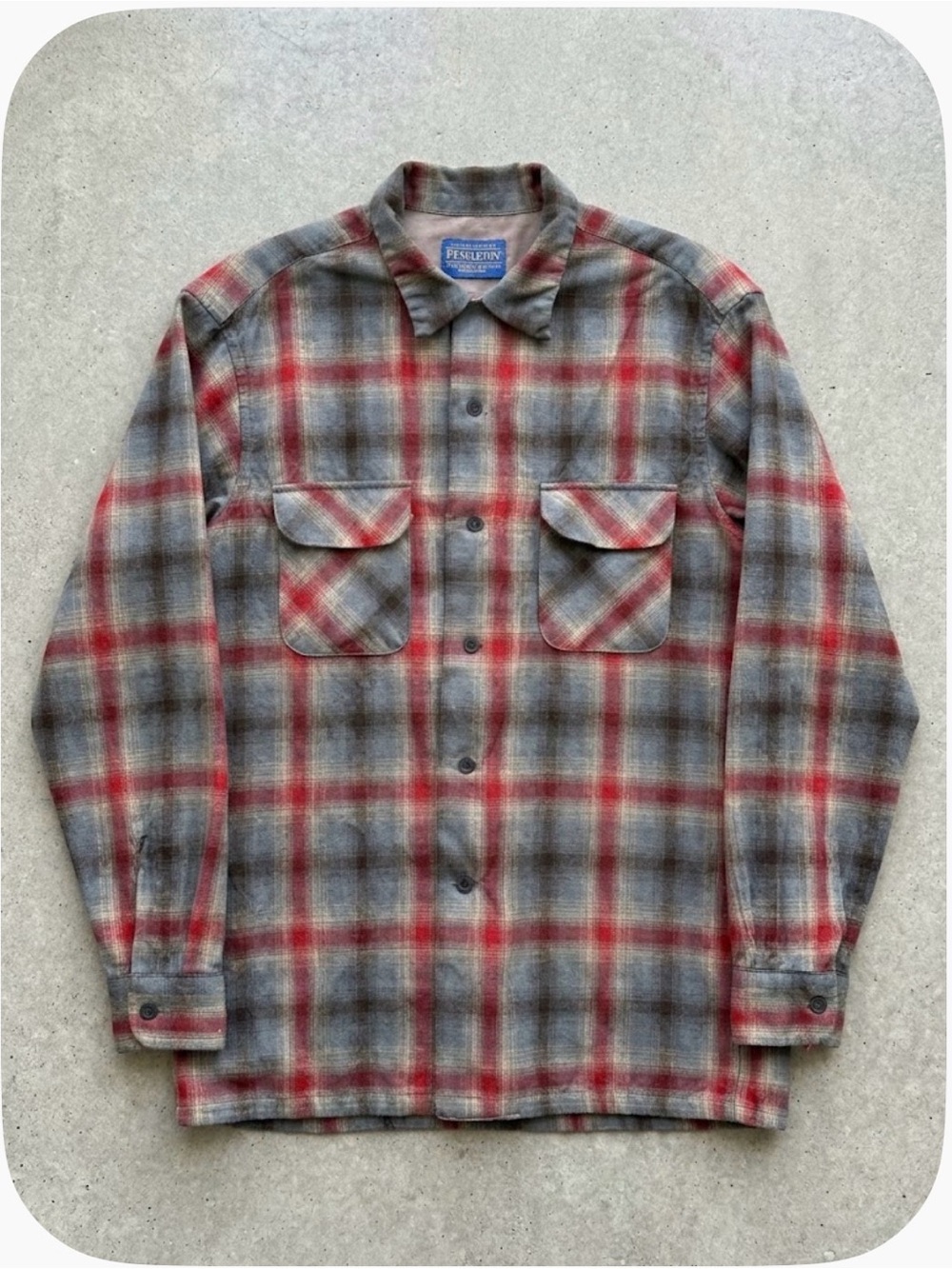 Vintage 90s PENDLETON Mens ORIGINAL BOARD SHIRT Plaid Wool Red Grey Shrunken L/M
